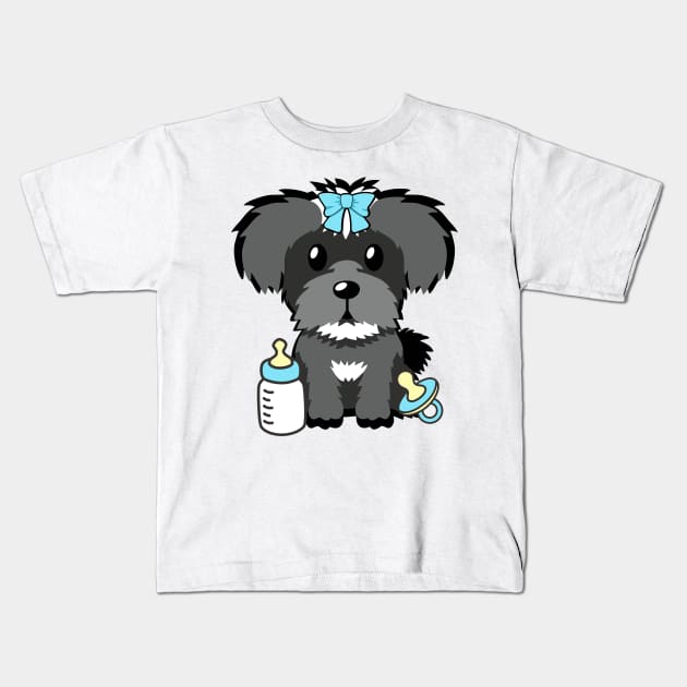 Cute baby schnauzer getting its milk and pacifier Kids T-Shirt by Pet Station